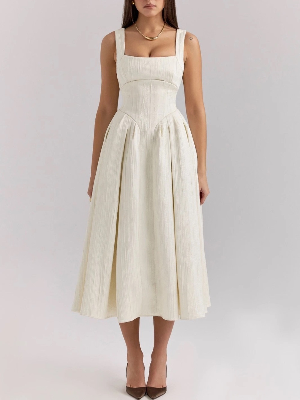 House of CB Isabeau ivory / white textured satin corset Midi Dress
